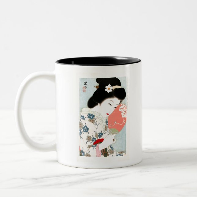 Japanese Classic Geisha Lady Art Two-Tone Coffee Mug (Left)