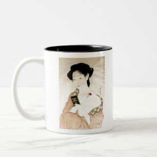 Japanese classic geisha lady art Two-Tone coffee mug