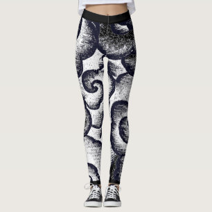 JAPANESE CLOUD PATTERN BLACK AND WHITE LEGGINGS