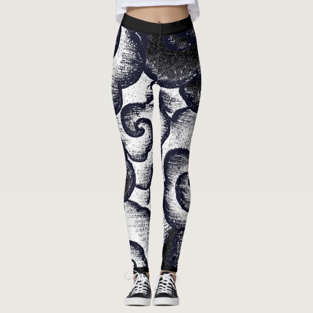 JAPANESE CLOUD PATTERN BLACK AND WHITE LEGGINGS (Front)