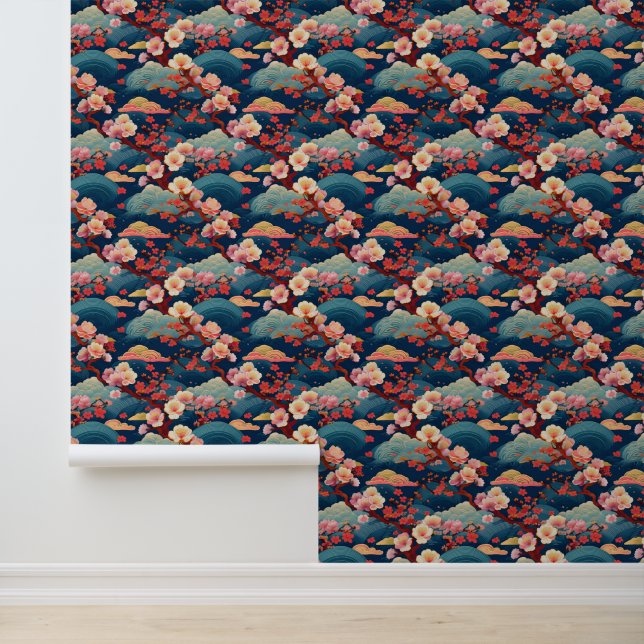 Japanese clouds and flowers wallpaper (Application)