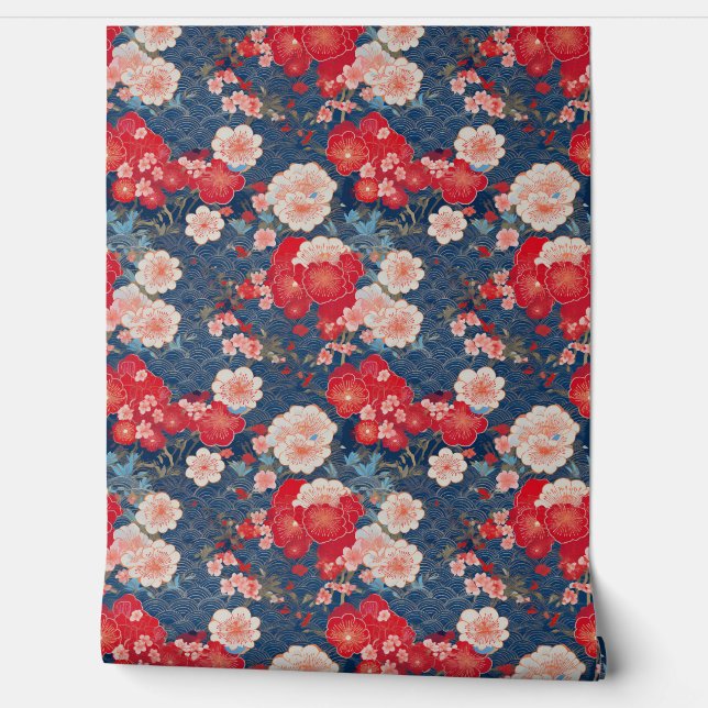 Japanese clouds and flowers wallpaper (Unrolling)