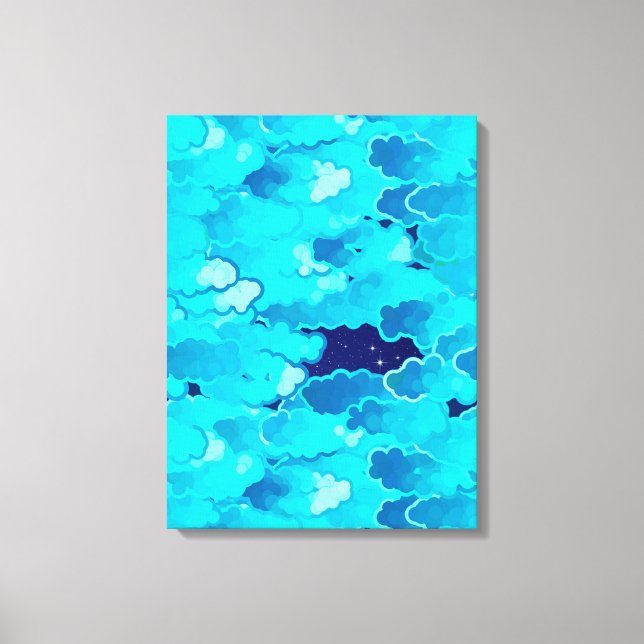 Japanese Clouds, Evening Sky, Turquoise and Indigo Canvas Print (Front)