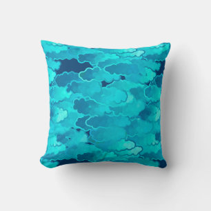 Japanese Clouds, Evening Sky, Turquoise and Indigo Cushion