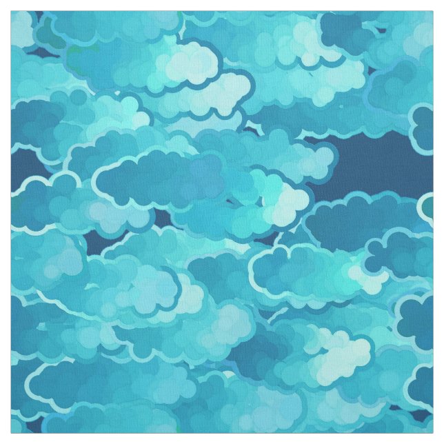 Japanese Clouds, Evening Sky, Turquoise and Indigo Fabric (Swatch)