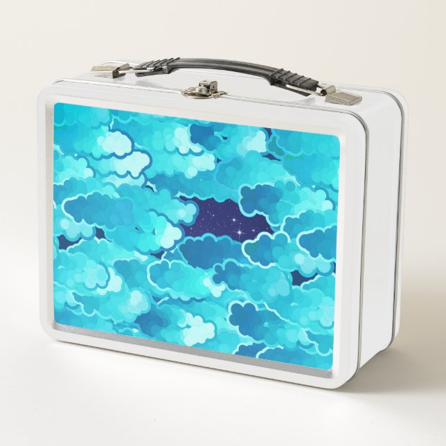Japanese Clouds, Evening Sky, Turquoise and Indigo Metal Lunch Box (Front)