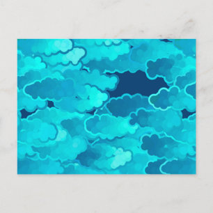 Japanese Clouds, Evening Sky, Turquoise and Indigo Postcard