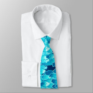 Japanese Clouds, Evening Sky, Turquoise and Indigo Tie