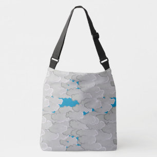Japanese Clouds, Summer Day, White and Sky Blue Crossbody Bag
