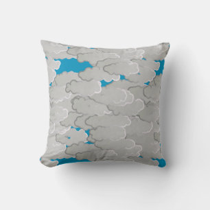 Japanese Clouds, Summer Day, White and Sky Blue Cushion