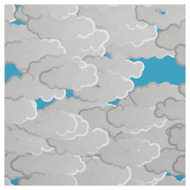 Japanese Clouds, Summer Day, White and Sky Blue Fabric (Swatch)