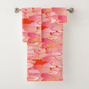 Japanese Clouds, Sunset, Coral, Fuchsia, Pink Bath Towel Set