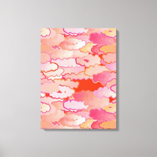 Japanese Clouds, Sunset, Coral, Fuchsia, Pink Canvas Print (Front)