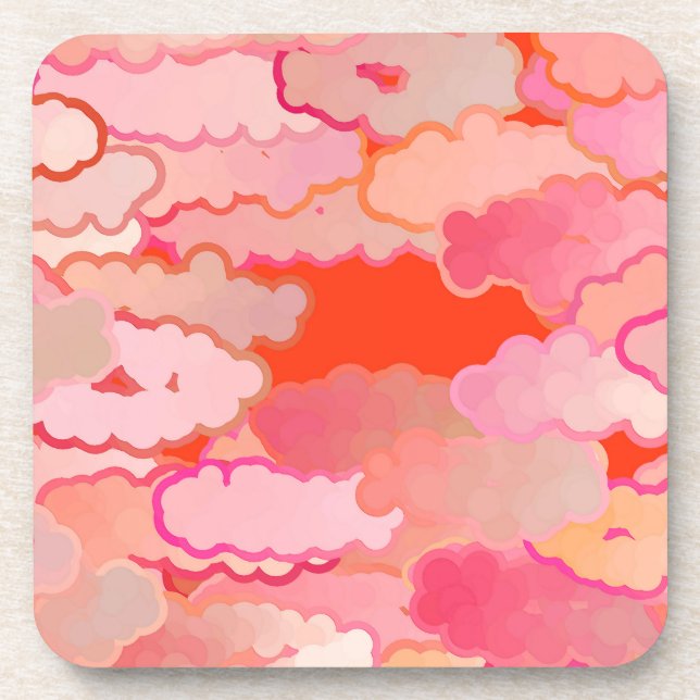 Japanese Clouds, Sunset, Coral, Fuchsia, Pink  Coaster (Front)