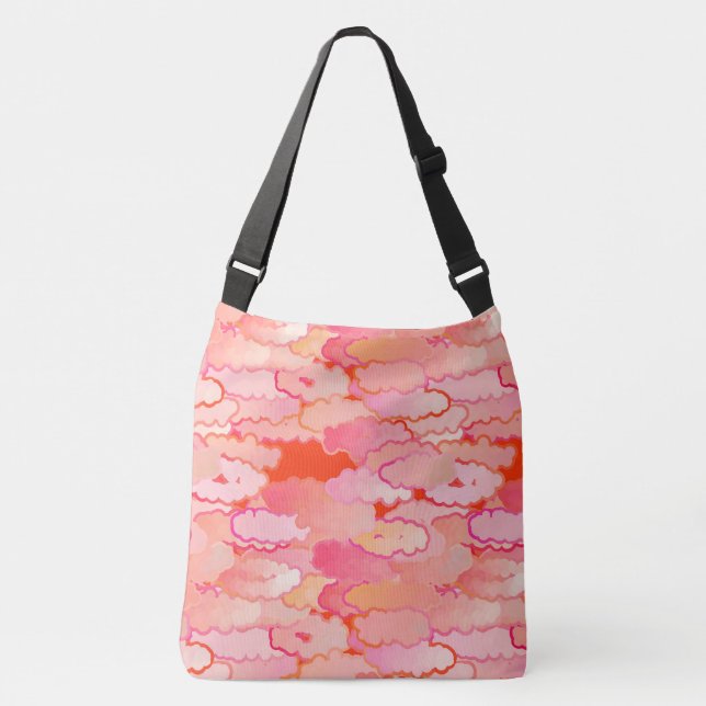 Japanese Clouds, Sunset, Coral, Fuchsia, Pink Crossbody Bag (Front)