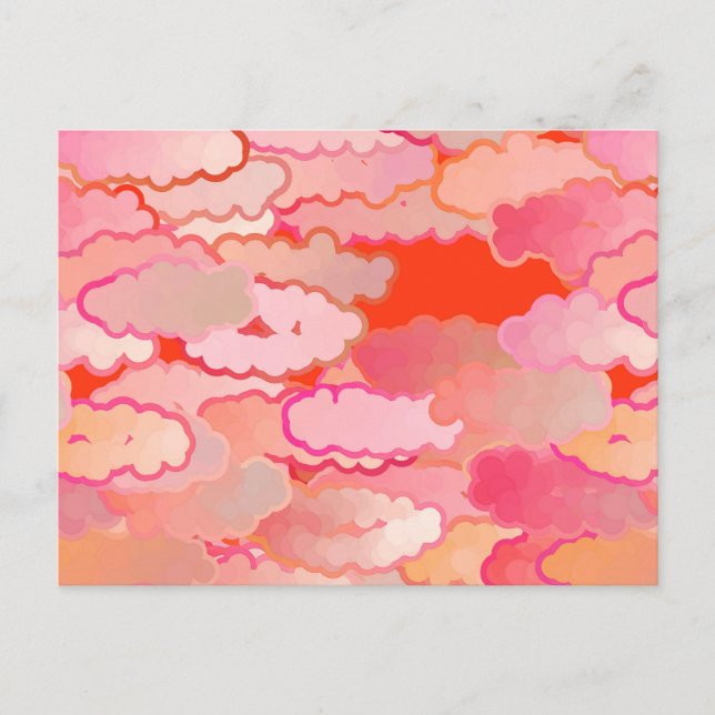Japanese Clouds, Sunset, Coral, Fuchsia, Pink Postcard (Front)