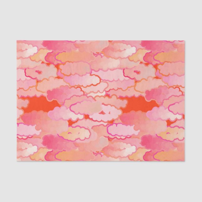 Japanese Clouds, Sunset, Coral, Fuchsia, Pink Tissue Paper (Front)