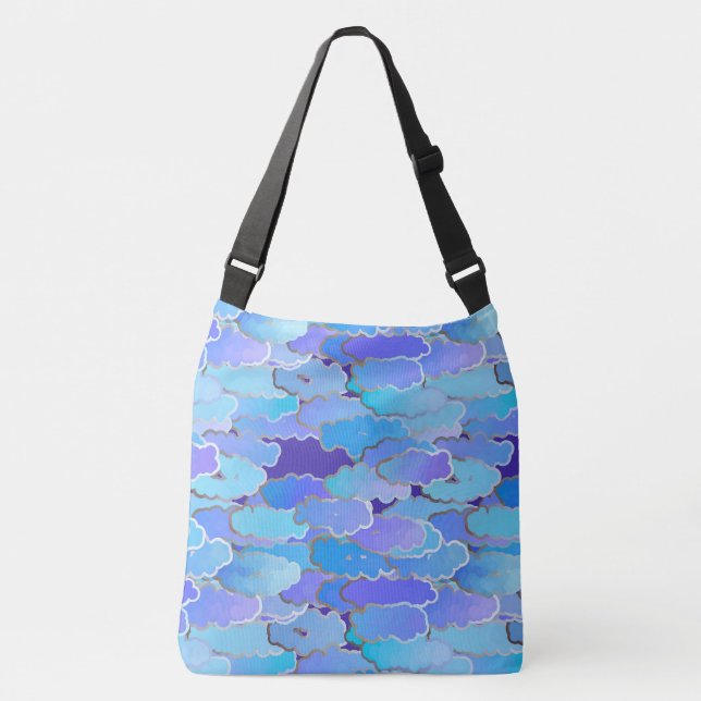 Japanese Clouds, Twilight, Violet and Cobalt Blue Crossbody Bag (Front)