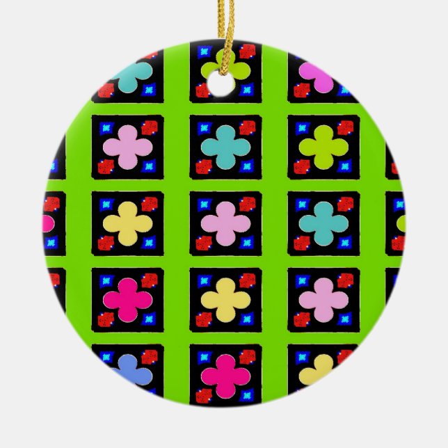Japanese Clover Tiles Ceramic Tree Decoration (Front)