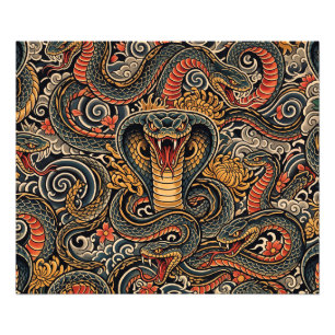 Japanese Cobra Irezumi Tattoo Pattern Photo Print