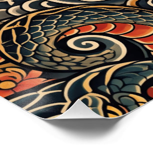Japanese Cobra Irezumi Tattoo Pattern Poster