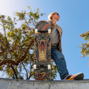 Japanese Cobra Irezumi Tattoo Pattern Skateboard