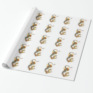 JAPANESE COLORED DRAGON WRAPPING PAPER