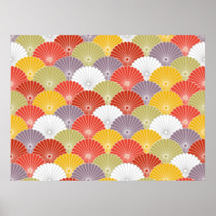 Japanese Colorful Flower Wave vintage Seamless Pat Poster
