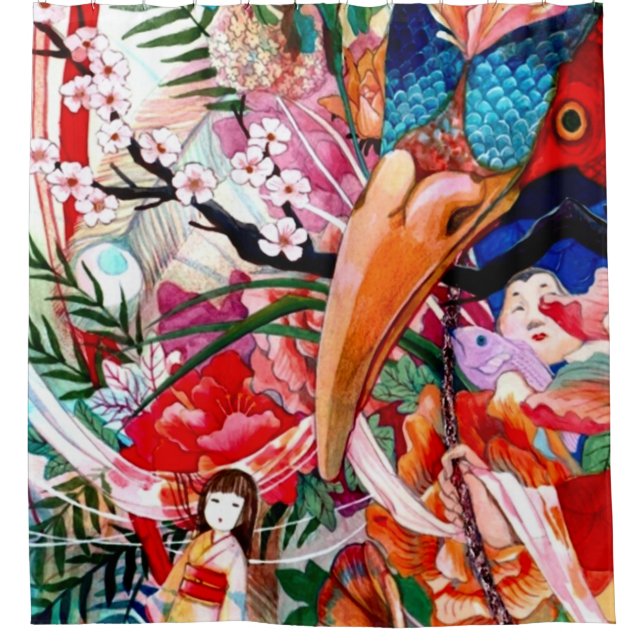 Japanese Colour Collage Shower Curtain (Front)