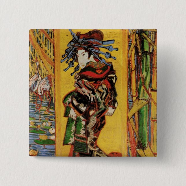 Japanese Courtesan Oiran by Vincent van Gogh 15 Cm Square Badge (Front)