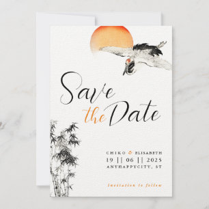 Japanese Crane and Bamboo Wedding Save the Date
