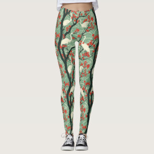 Japanese Crane and Cherry Blossom - Oriental Art Leggings