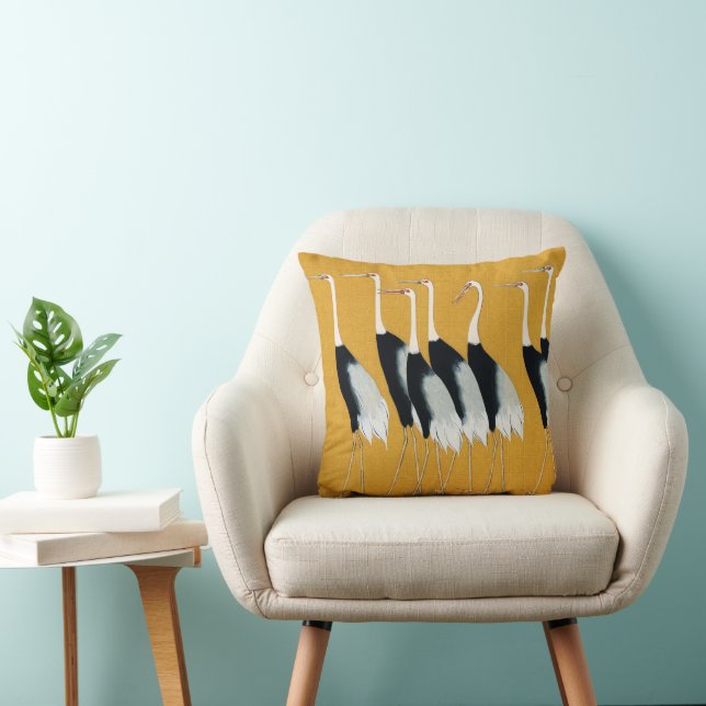 Japanese Crane Artwork Gold Pattern Cushion (Chair)
