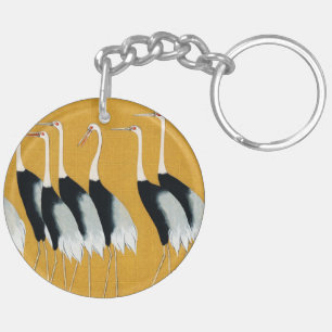 Japanese Crane Artwork Gold Pattern Key Ring
