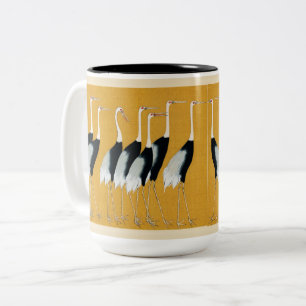 Japanese Crane Artwork Gold Pattern Two-Tone Coffee Mug