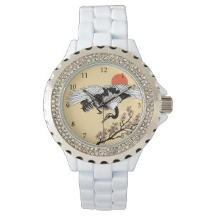 Japanese crane bird and blooming sakura watch