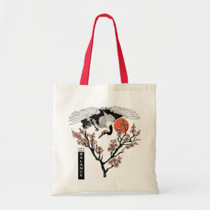 Japanese crane bird and koi carp fish tote bag