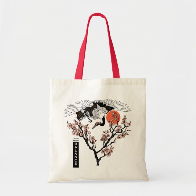 Japanese crane bird and koi carp fish tote bag (Front)