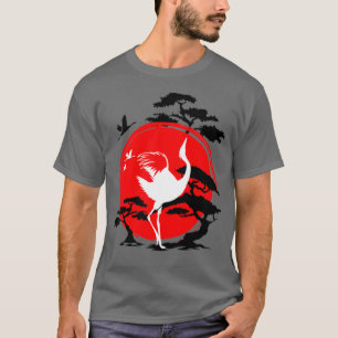 Japanese Crane Bird Bonsai Tree and Red Sun T-Shirt