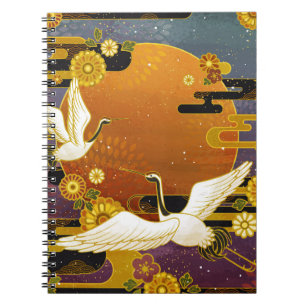 Japanese crane bird colourful sky illustration pat notebook
