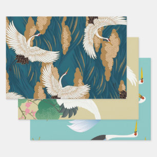 Japanese Crane Bird Design Wrapping Paper Sheet