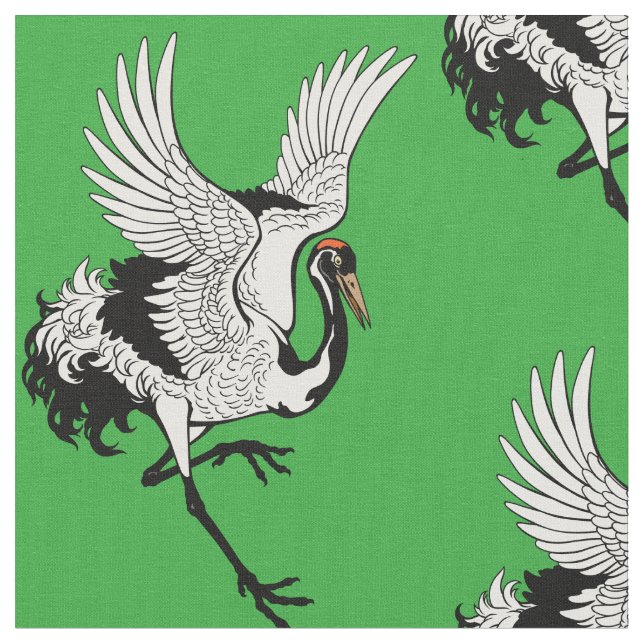 Japanese crane bird fabric (Close Up)