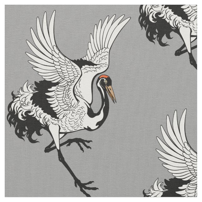 Japanese crane bird fabric (Close Up)