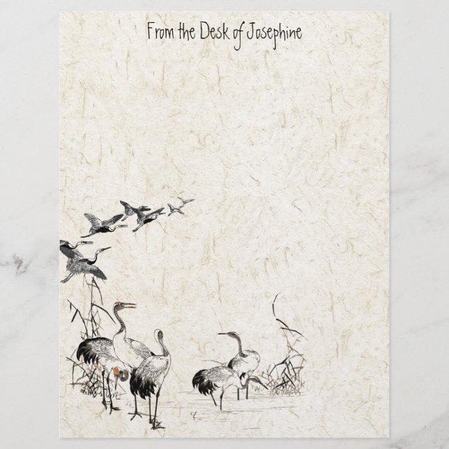 Japanese Crane Bird Wetland Wildlife Letterhead (Front)