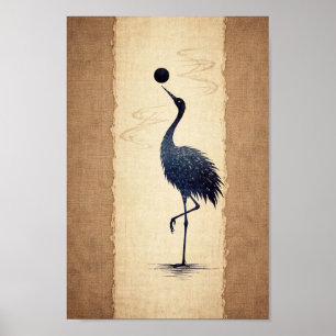 Japanese Crane Bird Zen Washi Paper Art Illustrati Poster