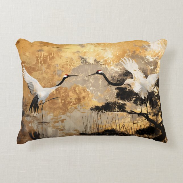 Japanese Crane Birds Decorative Cushion (Front)
