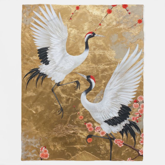 Japanese Crane Birds Fleece Blanket (Front)
