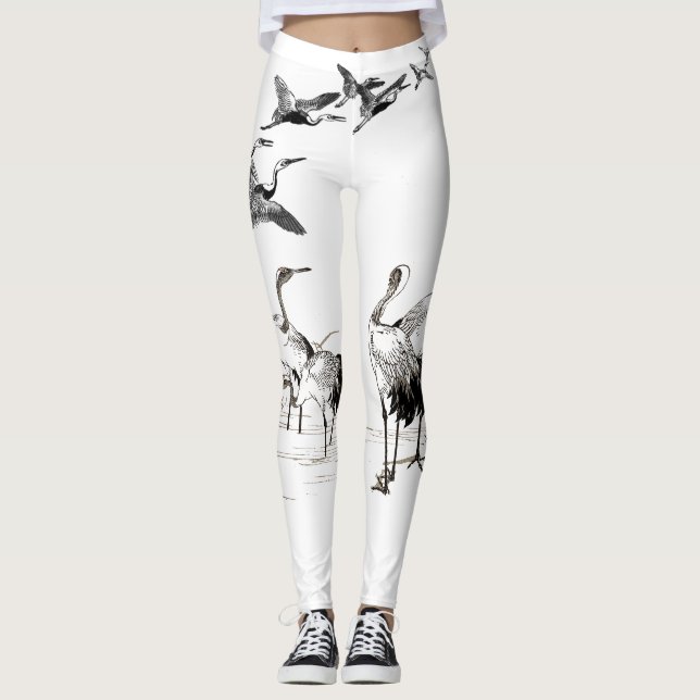 Japanese Crane Birds Wetlands Wildlife Leggings (Front)