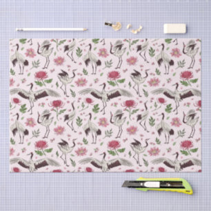 Japanese Crane & Botanical Floral Pattern Tissue Paper