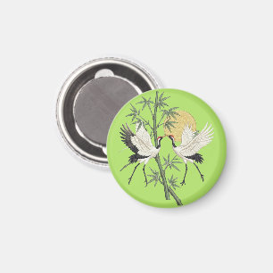 Japanese Crane Embroidery Bamboo Sunrise gift Magnet